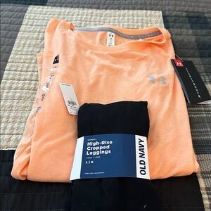 Under armour Peach long sleeves T-Shirt and Black Leggings Set